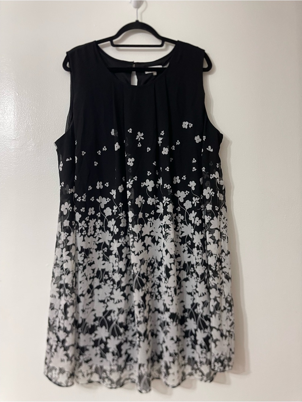 Calvin Klein Black and White Floral A-Line Mini Dress